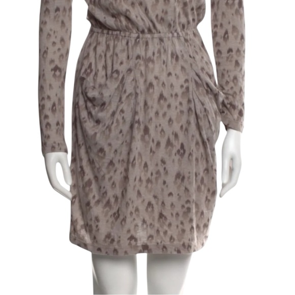 REBECCA TAYLOR Leopard Print Long Sleeve Dress in Soft Browns Size XS - Picture 9 of 11